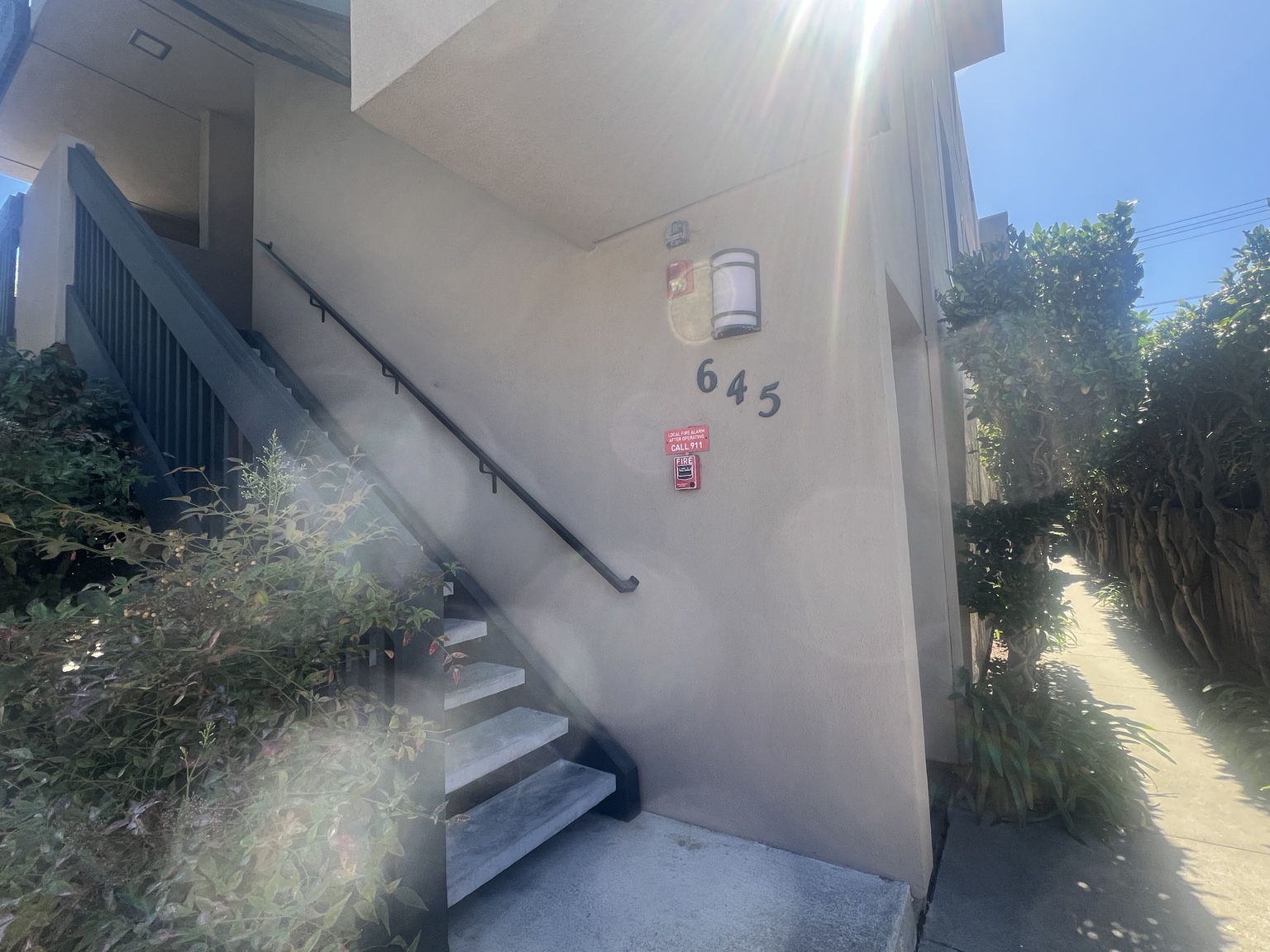 Exterior stairway and building number 645